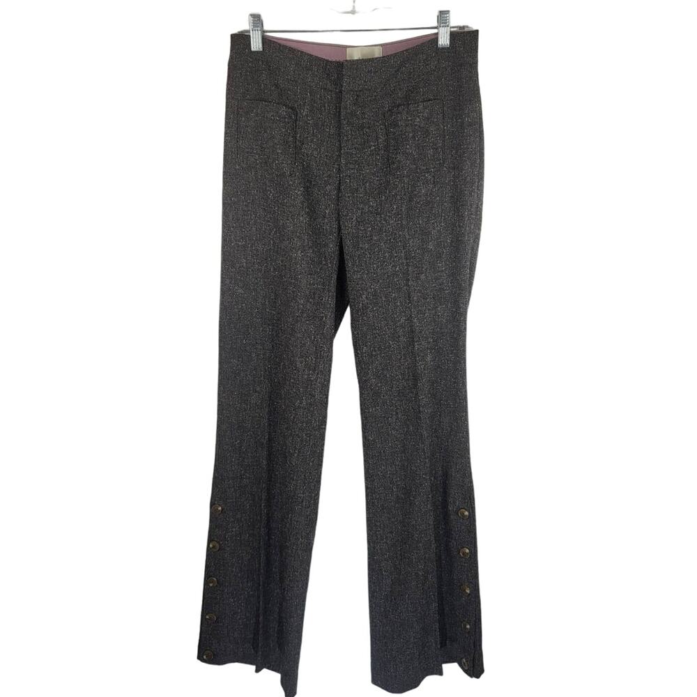 Anthropologie Elevenses Heathered Brown Speckled Wide Leg Button Accent Pants 2